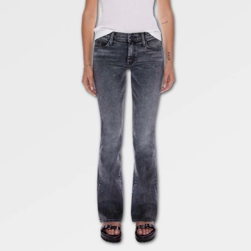 New MOTHER The Down Low Weekender Heel Flare Jeans Denim Train Stops Black 28